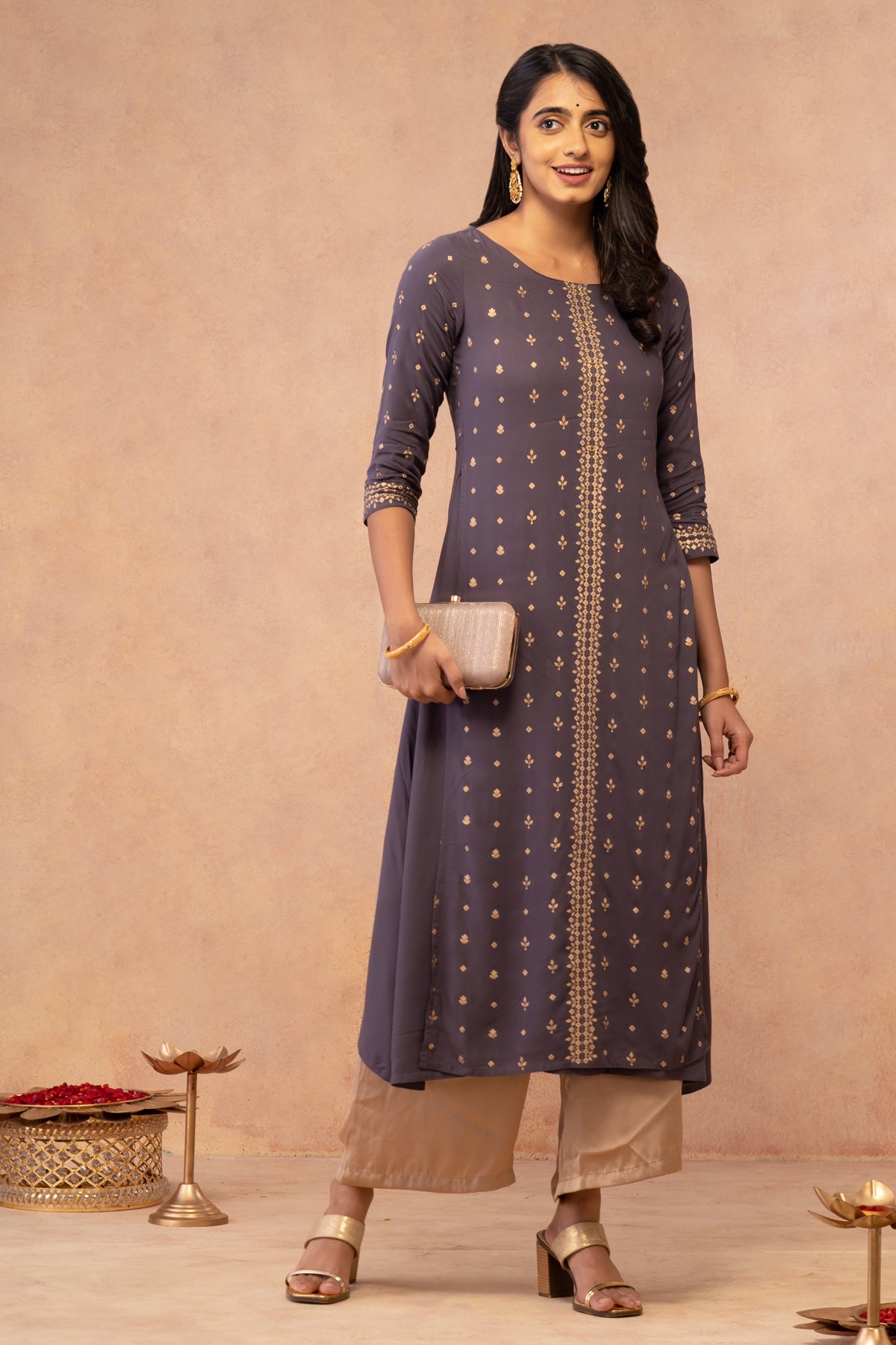 All Over Butta Geometric Printed Kurta Grey
